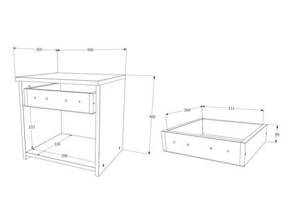 Set 2 Noptiere Remi, 1 Sertar, Stejar Sonoma, 40 x 35 x 40 cm