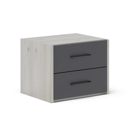 Set 2 Noptiere Malmo, 2 Sertare, Stejar Alb/Antracit, 50 x 40 x 40 cm