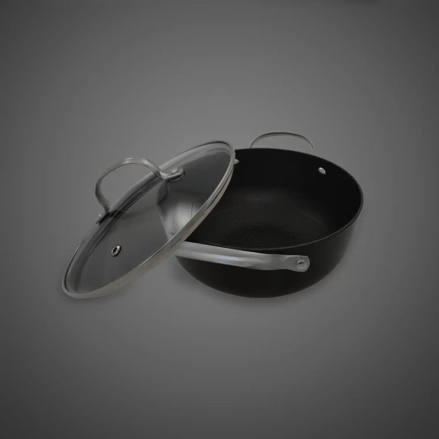 Cratita din fonta tip fagure cu capac de sticla OTI, diametru 20cm, capacitate 2l 181653 / OTI 0014