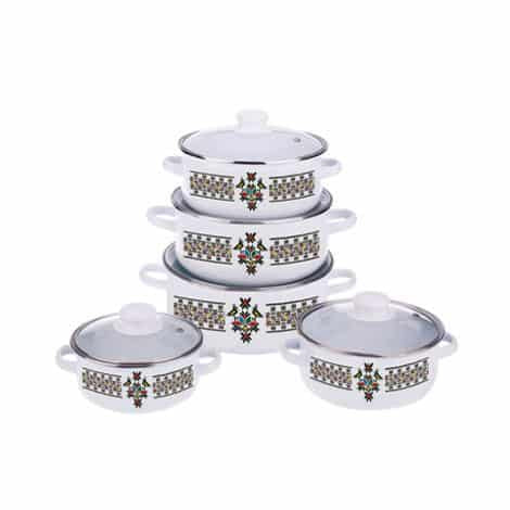 Set 5 oale emailate si capace din sticla OTI, diametre 16/18/20/22/24 / OTI 0017