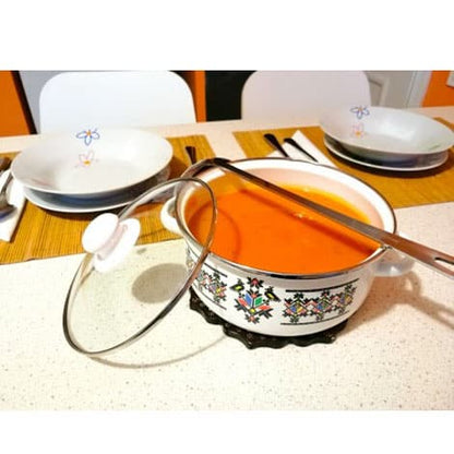 Set 5 oale emailate si capace din sticla OTI, diametre 16/18/20/22/24 / OTI 0017