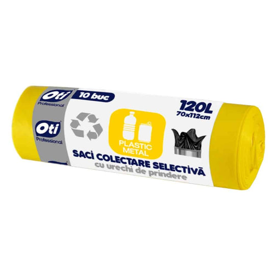 Saci menajeri pentru colectarea selectiva, plastic-metal, 120l, 10buc galben OTI / OTI021326