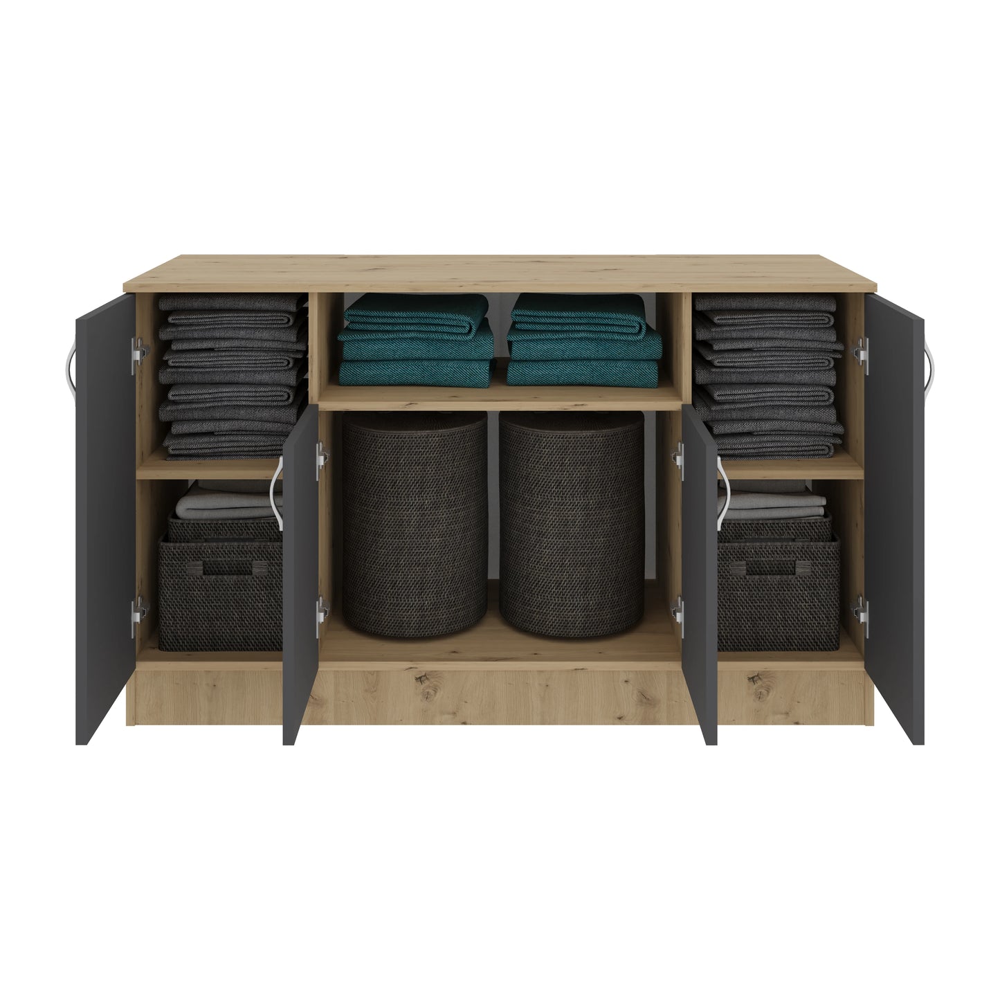 Comoda haaus Pedro, 4 Usi, Stejar Artisan/Antracit, 135 x 50 x 80 cm