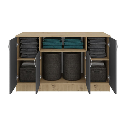Comoda haaus Pedro, 4 Usi, Stejar Artisan/Antracit, 135 x 50 x 80 cm