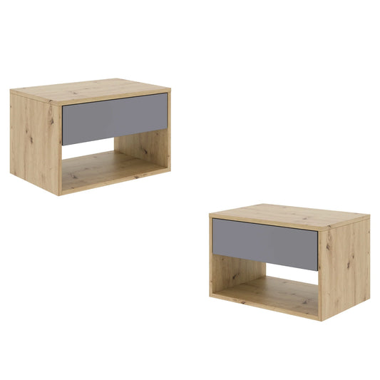 Set 2 Noptiere Pedro, 1 Sertar, Stejar Artisan/Antracit, 53 x 35 x 33 cm