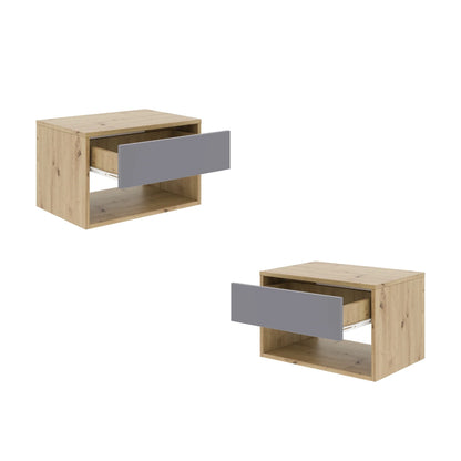 Set 2 Noptiere Pedro, 1 Sertar, Stejar Artisan/Antracit, 53 x 35 x 33 cm