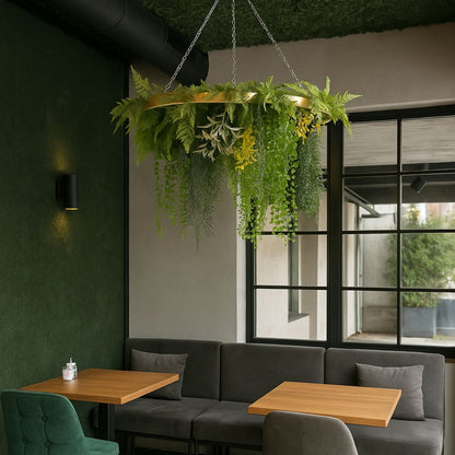 Aranjament Suspendat cu Plante Artificiale pe Disc Decorativ Auriu, Naimeed D7475, diametru 30 cm