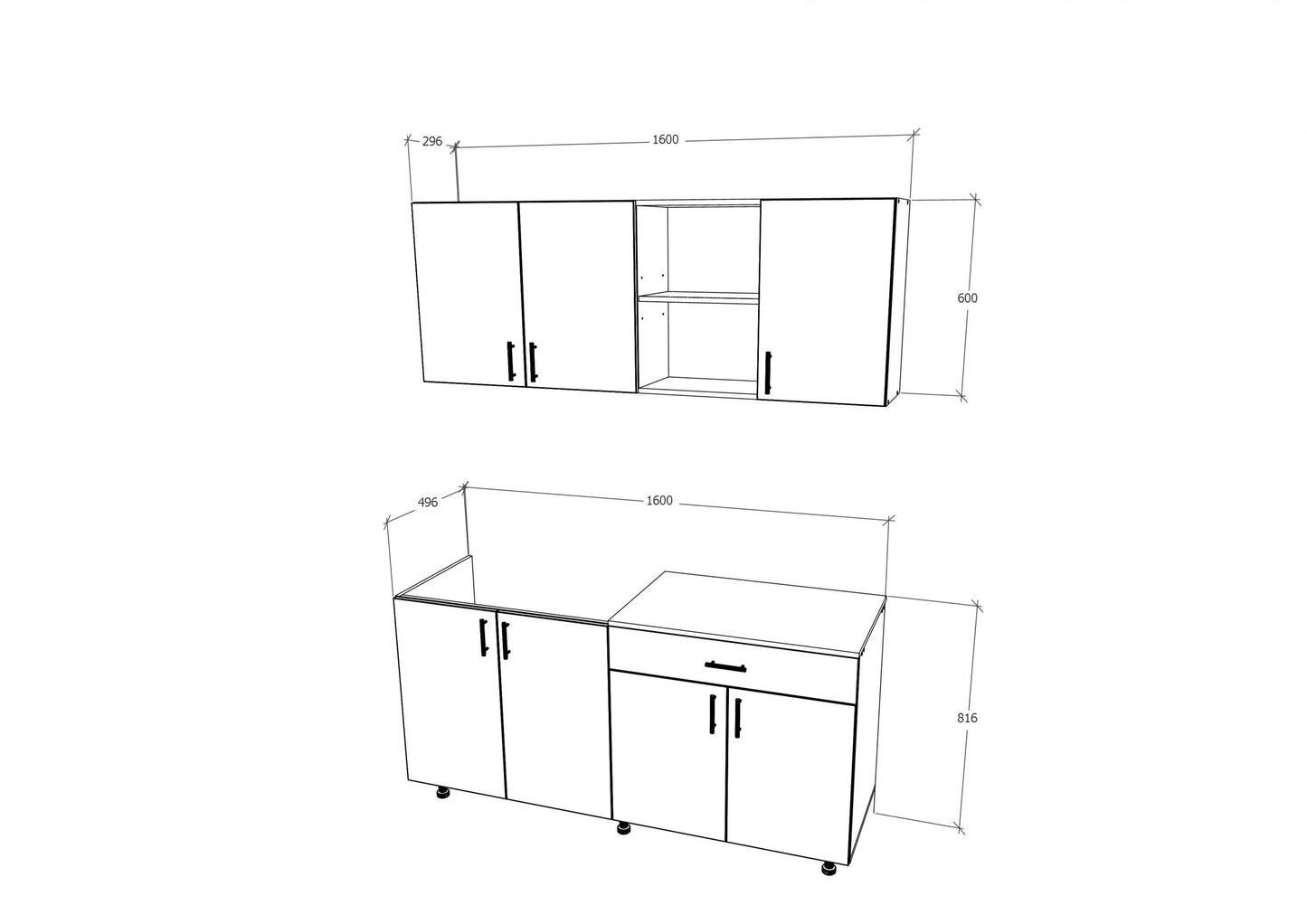 Bucatarie haaus Roma, Lemn Natural/Alb, L 160 cm