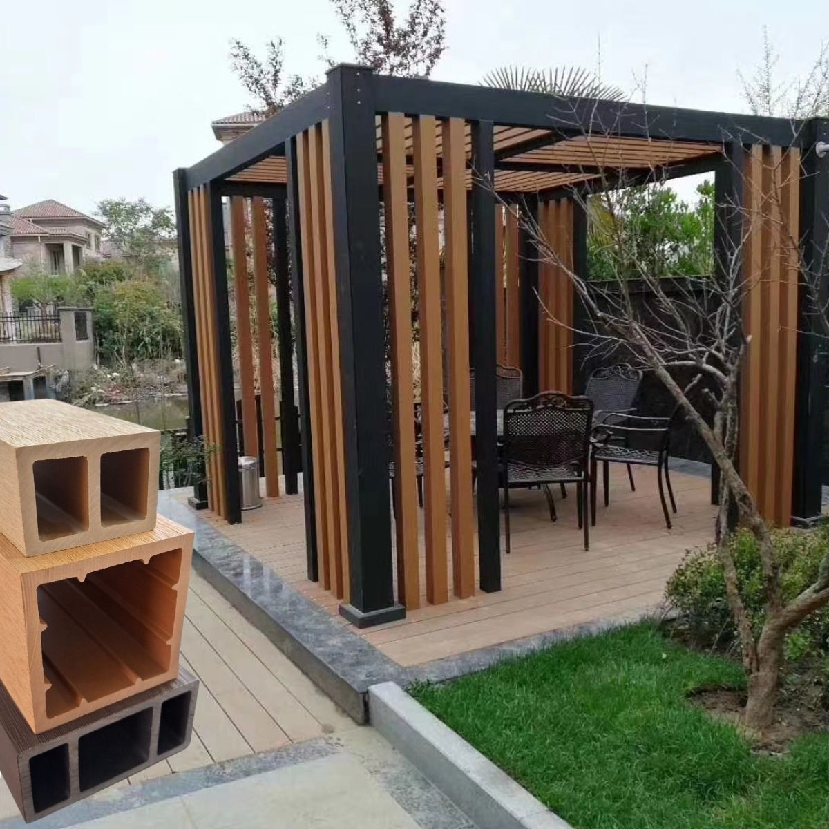 Profil dreptunghiular ranforsat din WPC co-extrudat, Naimeed D7504, 280×5.8×3.9 cm, maro închis