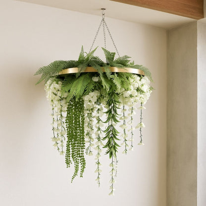 Aranjament Suspendat cu Plante Artificiale pe Disc Decorativ Auriu, Naimeed D7476, diametru 30 cm