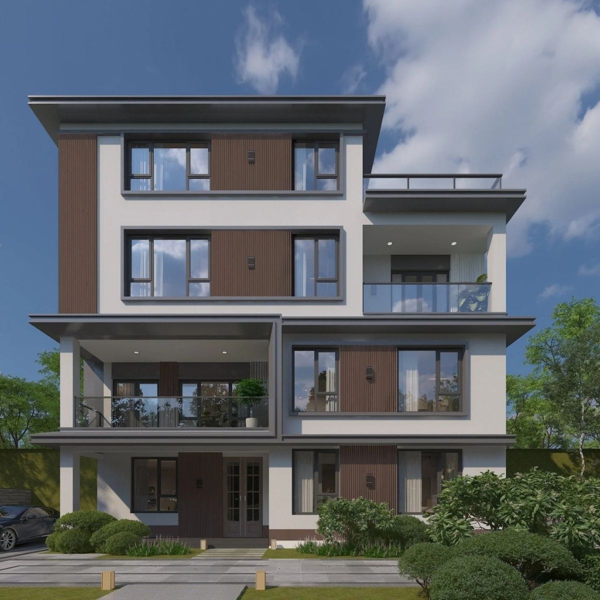 Lambriu decorativ WPC, reliefat, pentru exterior, montaj rapid, rezistenta ridicata, Naimeed D7493, 280x22x2.6cm, Nuc natural