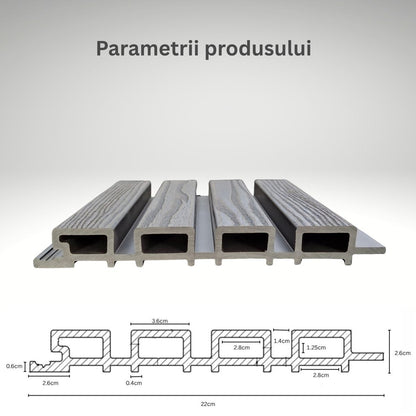 Lambriu decorativ WPC, reliefat, pentru exterior, montaj rapid, rezistenta ridicata, Naimeed D7495, 280x22x2.6cm, Tec