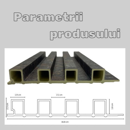 Panou decorativ riflaj WPC, montaj rapid, rezistenta ridicata, Naimeed D7529, 260x16.8x2.3cm, argintiu sidefat