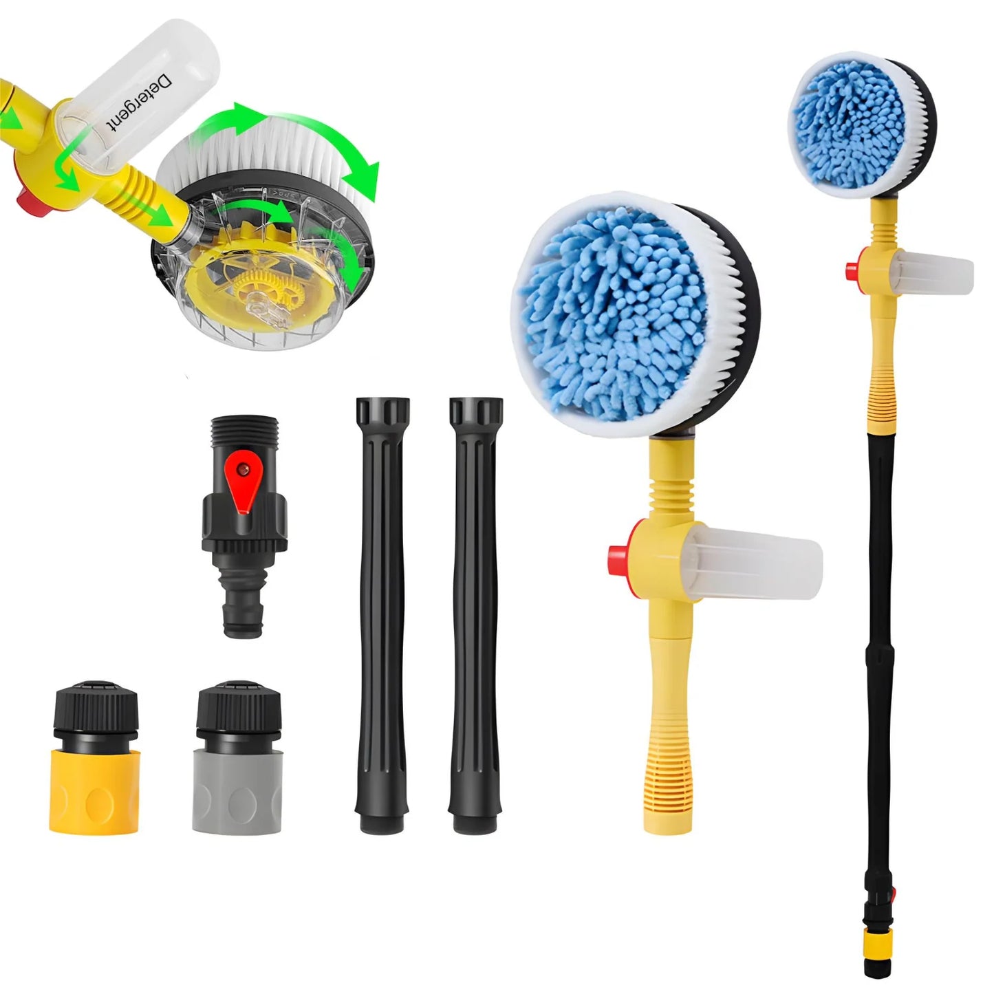 Perie Rotativă pentru Spălare Auto APF® – Spumare Automată, Mâner Lung 100cm, Curățare 360°, Presiune Ridicată