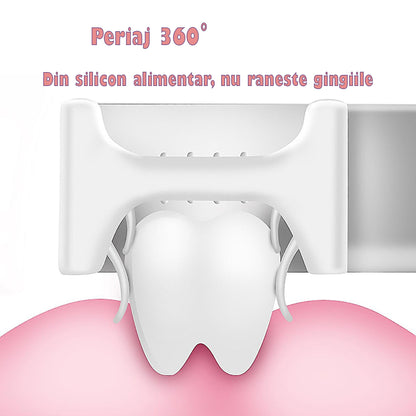 Periuta de dinti electrica U-shape, cu baterie, pentru Copii 6-12 ani, Naimeed D4377, cu micro-vibratie, ursulet, Alb