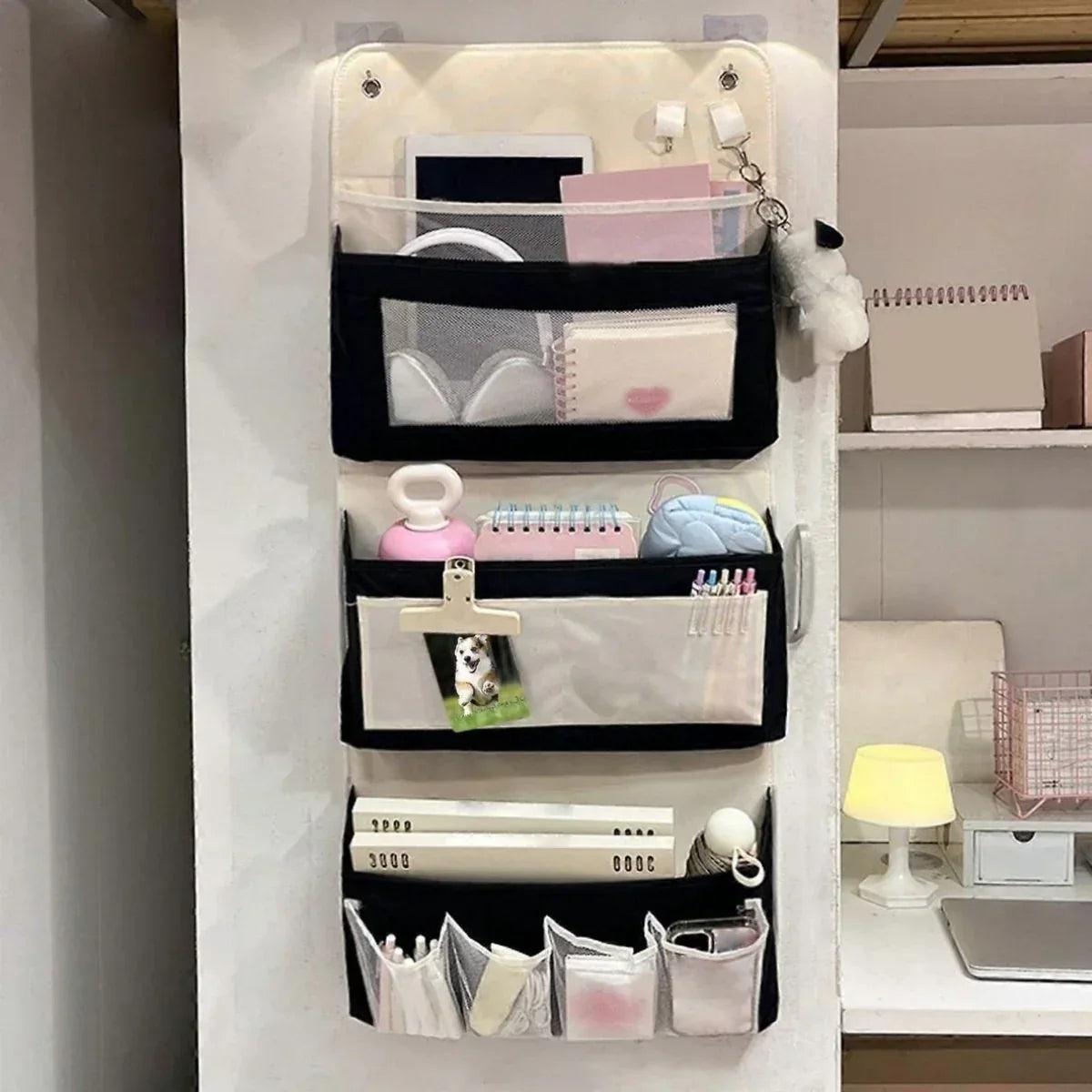 Organizator Suspendat Multifunctional, 7 spatii depozitare, Naimeed D7685, dimensiuni 10x30x70cm, Alb/Gri - 221.ro