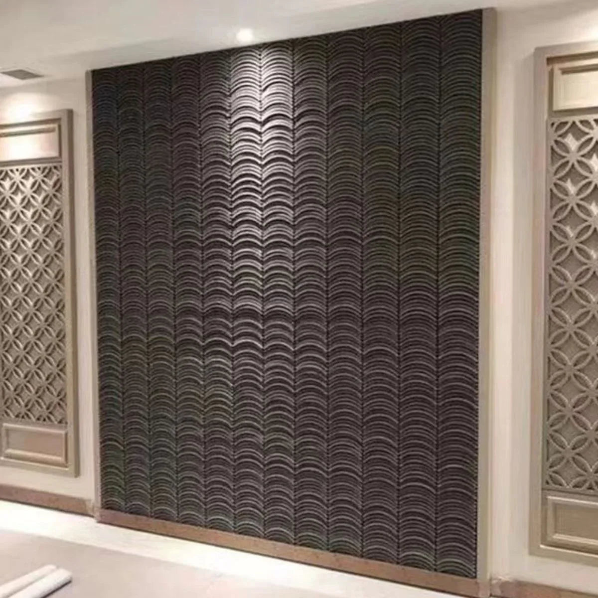 Panou decorativ 3D, efect piatră ondulata, ultraușor, Naimeed D7570, pentru interior și exterior, 123x37x3.5cm, Caramiziu