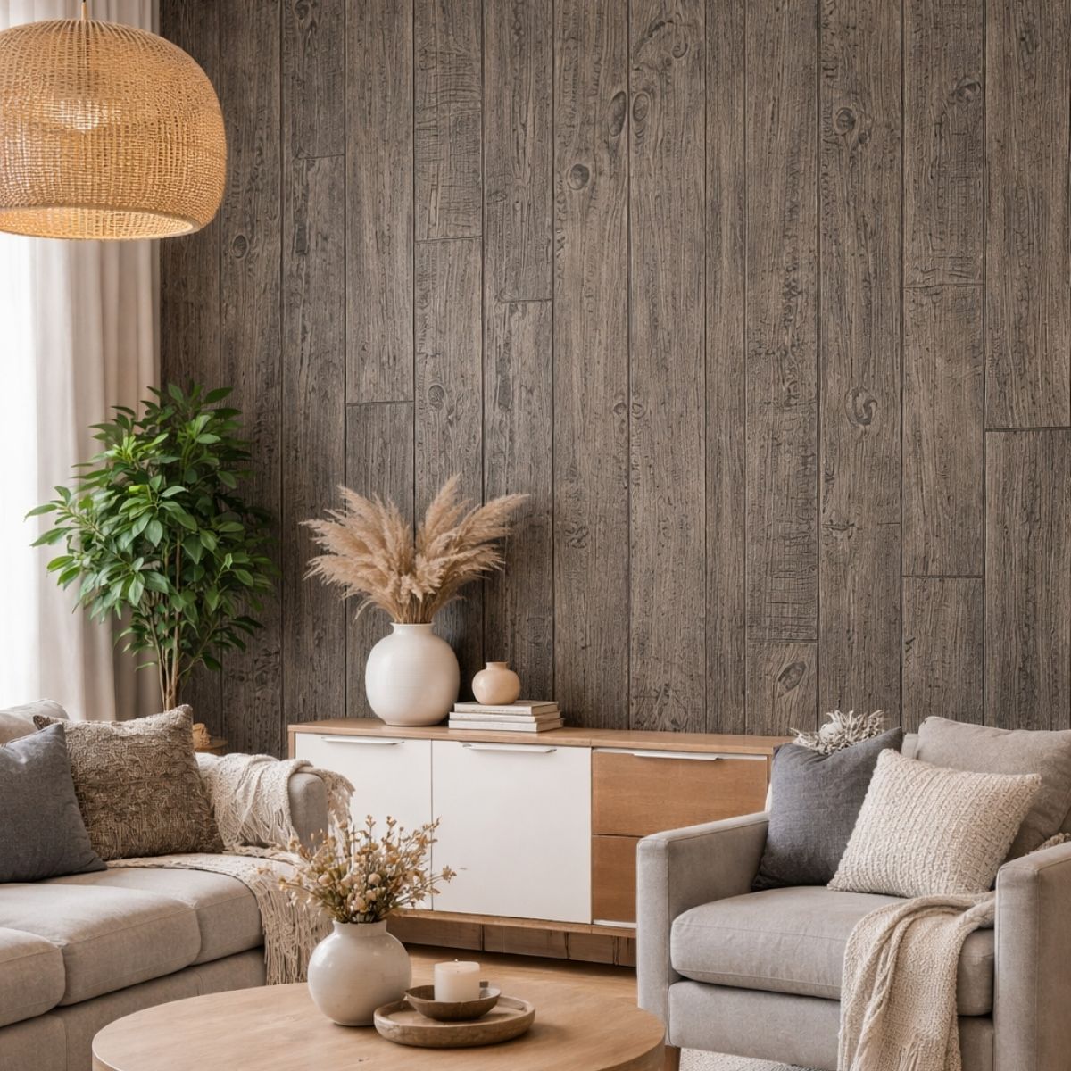 Panou decorativ 3D, imitatie lemn, ultraușor, Naimeed D7591, pentru interior și exterior, 120x60x2cm, Alb