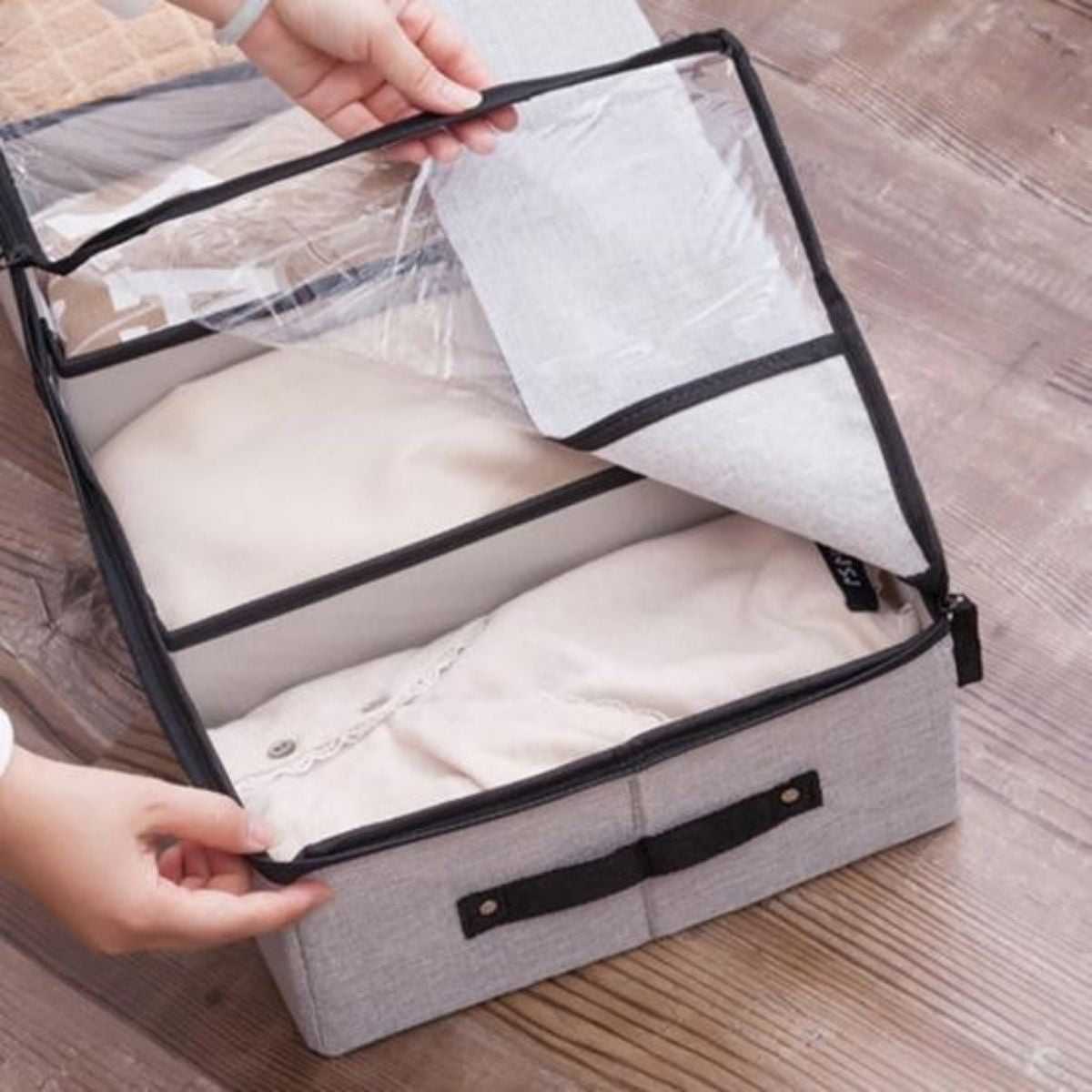 Organizator depozitare multifunctional, cu Fereastră Vizibilă, Închidere cu Fermoar si compartimentare adjustabila, Naimeed D7688, 15x30.5x58cm, Gri