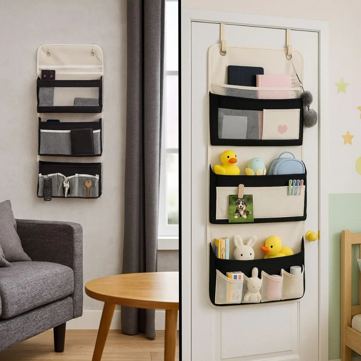 Organizator Suspendat Multifunctional, 7 spatii depozitare, Naimeed D7684, dimensiuni 10x30x70cm, Alb/Negru - 221.ro