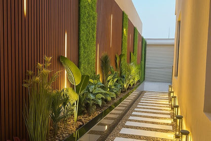 Lambriu decorativ riflaj WPC, pentru exterior, montaj rapid, rezistenta ridicata, Naimeed D7498, 280x14.8x2.1cm, Tec