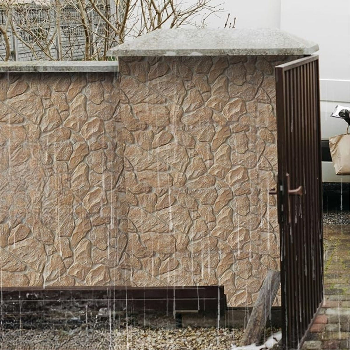 Panou decorativ 3D, efect piatră naturală, ultraușor, Naimeed D7593, pentru interior și exterior, 120x60x3cm, Maro ciocolatiu