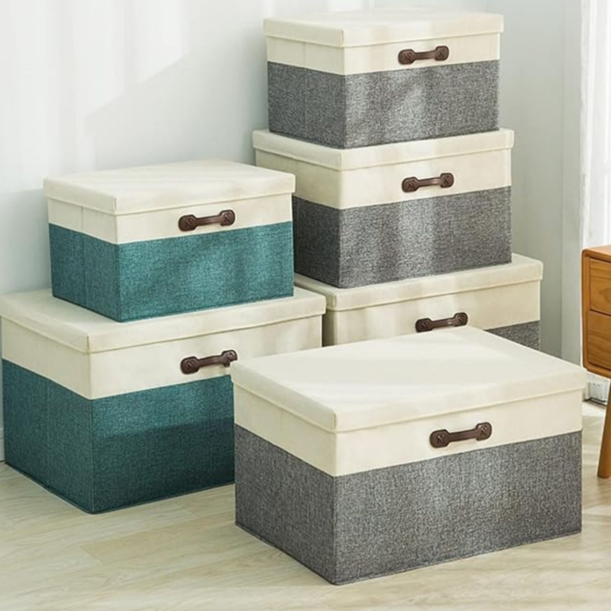 Cutie Depozitare Multifunctionala, Naimeed D7637, pliabilă, cu capac, dimenisuni 35x25x18cm, Gri