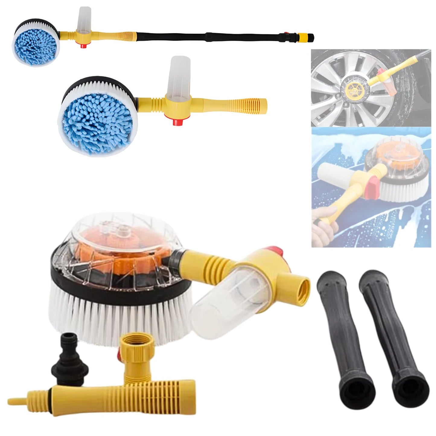 Perie Rotativă pentru Spălare Auto APF® – Spumare Automată, Mâner Lung 100cm, Curățare 360°, Presiune Ridicată