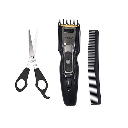 Masina de tuns, Sokany RCM-810, lame cu auto-ascutire, utilizare fara fir, contur, modelare si barbierit uscat, Negru