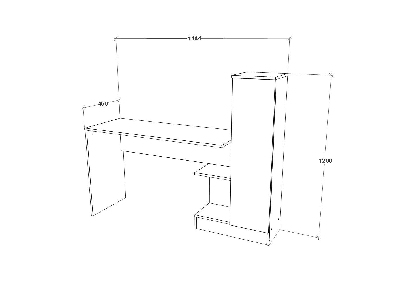 Birou haaus Reims, 1 Usa, Alb, 148 x 45 x 120 cm