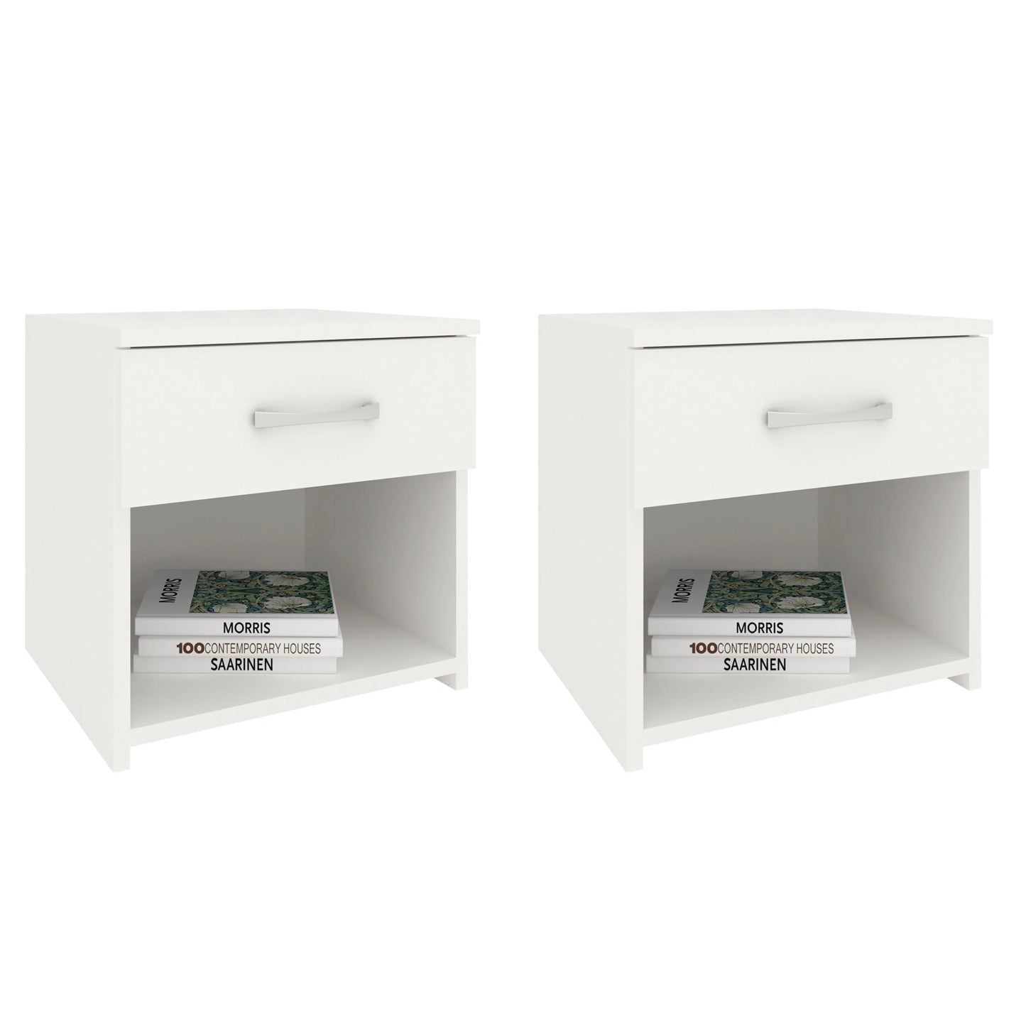 Set 2 Noptiere Remi, 1 Sertar, Alb, 40 x 35 x 40 cm