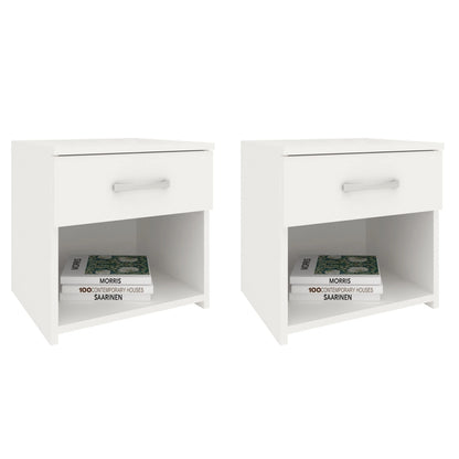 Set 2 Noptiere Remi, 1 Sertar, Alb, 40 x 35 x 40 cm