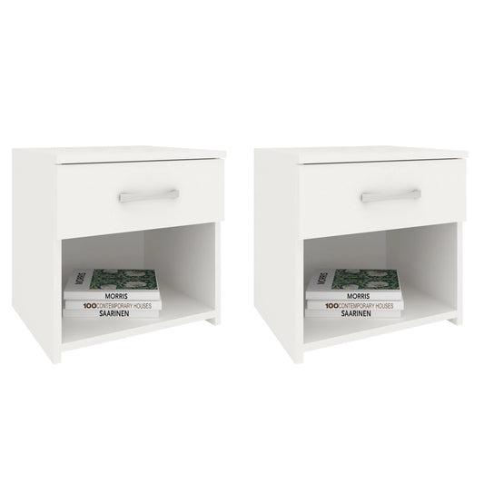 Set 2 Noptiere Remi, 1 Sertar, Alb, 40 x 35 x 40 cm