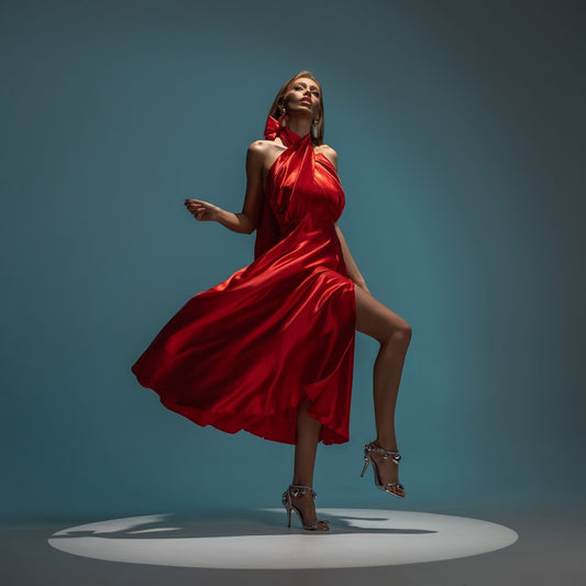 Rochie rosie din satin New Marilyn