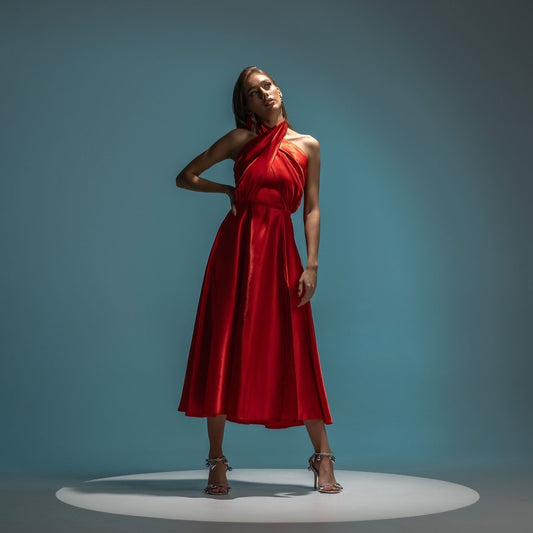 Rochie rosie din satin New Marilyn