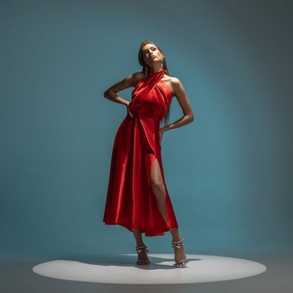 Rochie rosie din satin New Marilyn