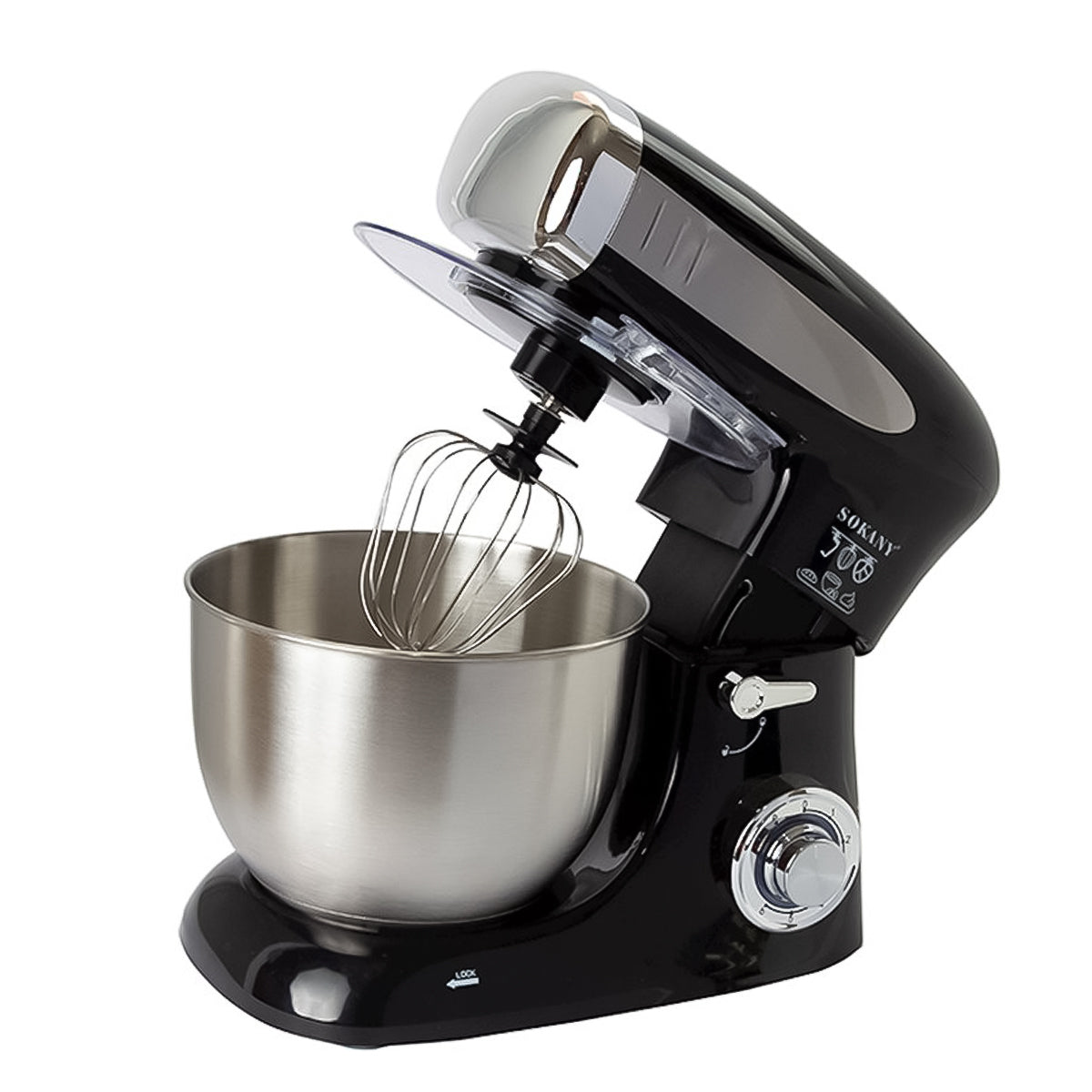 Robot de bucatarie Sokany SC-267, 1300W, bol inox 6.5L, 6 trepte de viteza, functie pulse, Negru