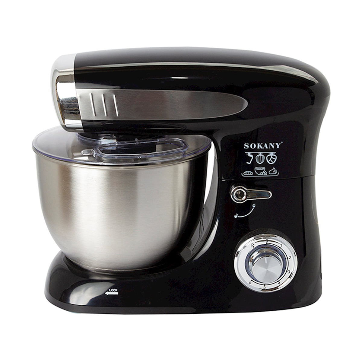 Robot de bucatarie Sokany SC-267, 1300W, bol inox 6.5L, 6 trepte de viteza, functie pulse, Negru