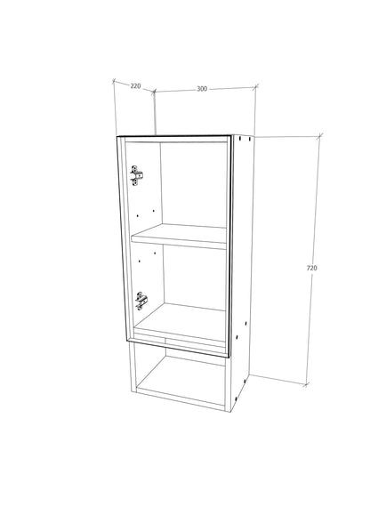 Corp Baie haaus Zed, Suspendat, 1 Usa, Alb lucios/Alb, MDF, L 30 x l 22 x 72 cm