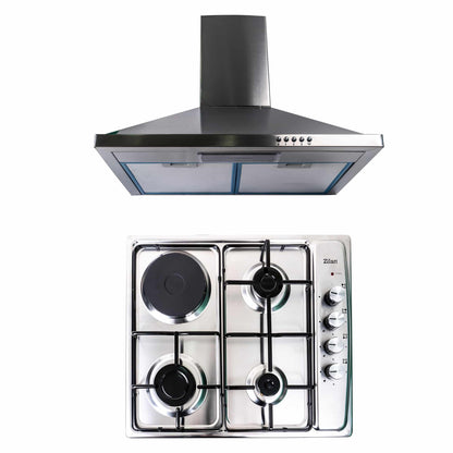 Pachet plita incorporabila (1918), 60x50x6 cm, gaz butelie sau gaz natural (duze de schimb incluse), hota incorporabila decorativa inox, 63 cm (1925) / SET 30039