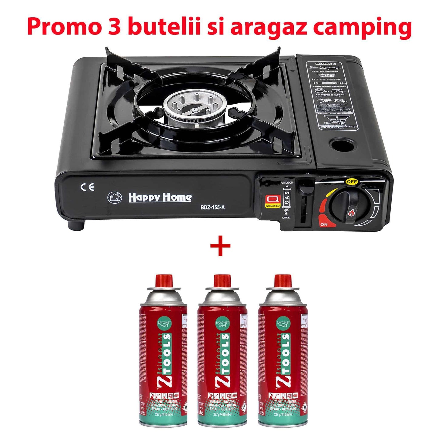 Pachet promo - Aragaz camping, aprindere automata, negru, AD-1 + 3 butelii 410ml / SET 30059 - 221.ro