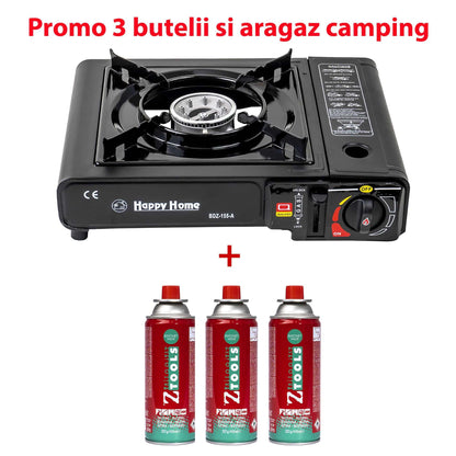 Pachet promo - Aragaz camping, aprindere automata, negru, AD-1 + 3 butelii 410ml / SET 30059 - 221.ro