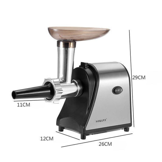 Masina de tocat Sokany SK-093, 1500W, Accesoriu carnati, 2 site, Cutit Inox, Functie Reverse, Negru/Inox