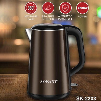 Fierbator apa, Sokany SK-2203, 2000W, capacitate 2.2L, control temperatura, indicator luminos,  Maro
