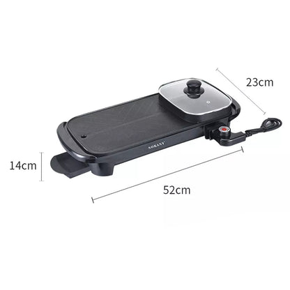 Gratar electric Sokany SK-2208, 1350 W, placa anti-aderenta, Negru