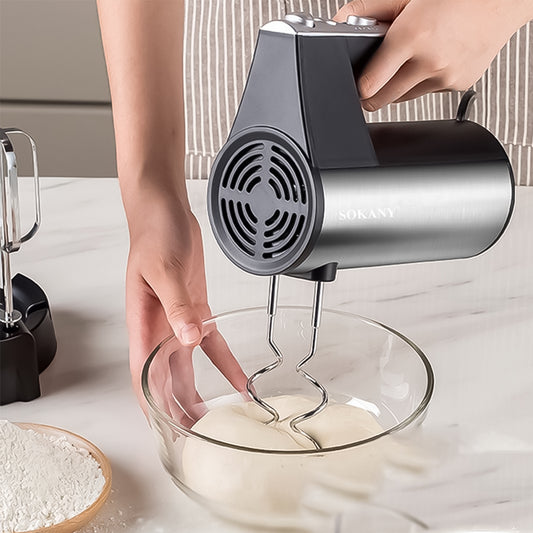 Mixer de mana Sokany SK-6638, 300W, 5 trepte de viteza, Negru/Inox