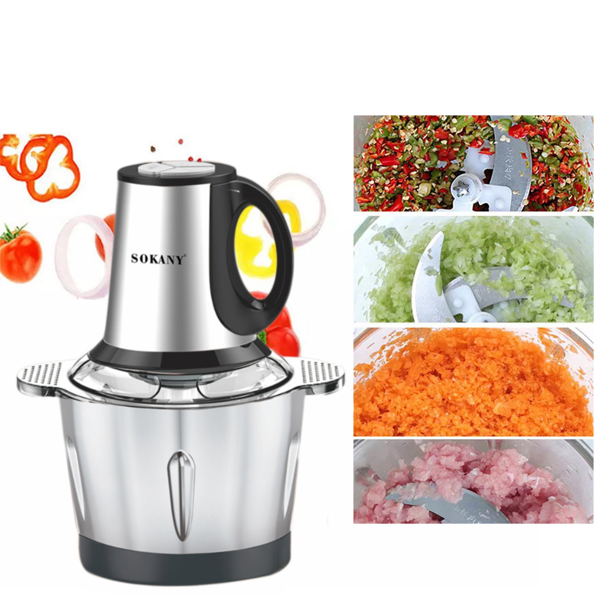 Tocator electric Sokany SK-7011, 4 lame din otel inoxidabil de inalta calitate, 500 W, 3L, recipient din Inox, Negru