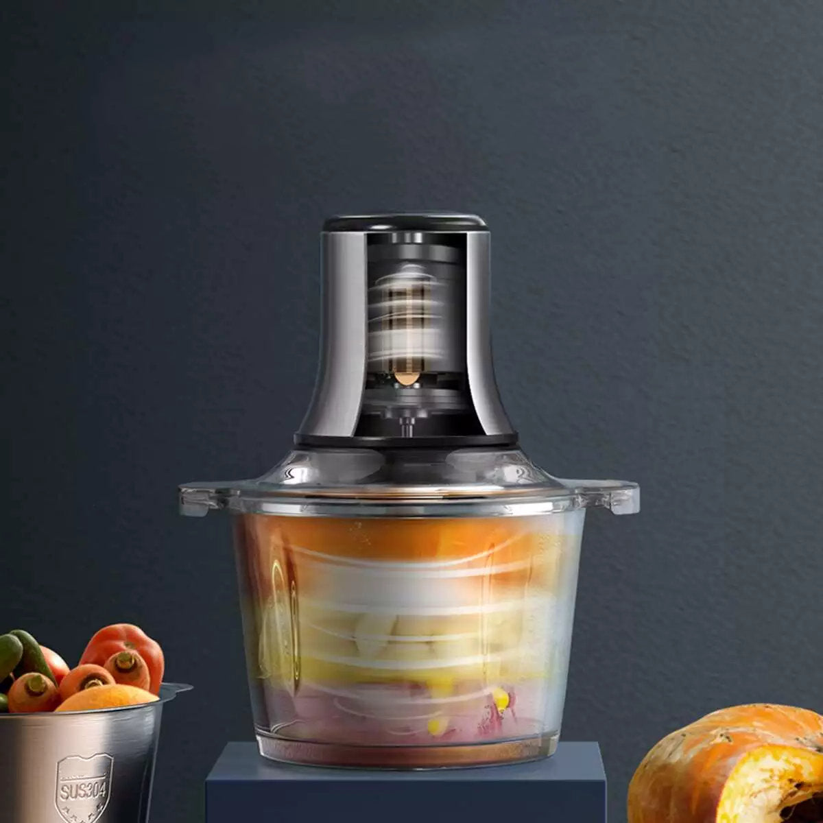 Tocator electric Sokany SK-7015, 4 lame din otel inoxidabil de inalta calitate, 800 W, 4.5L, recipient din Inox, Negru/Inox