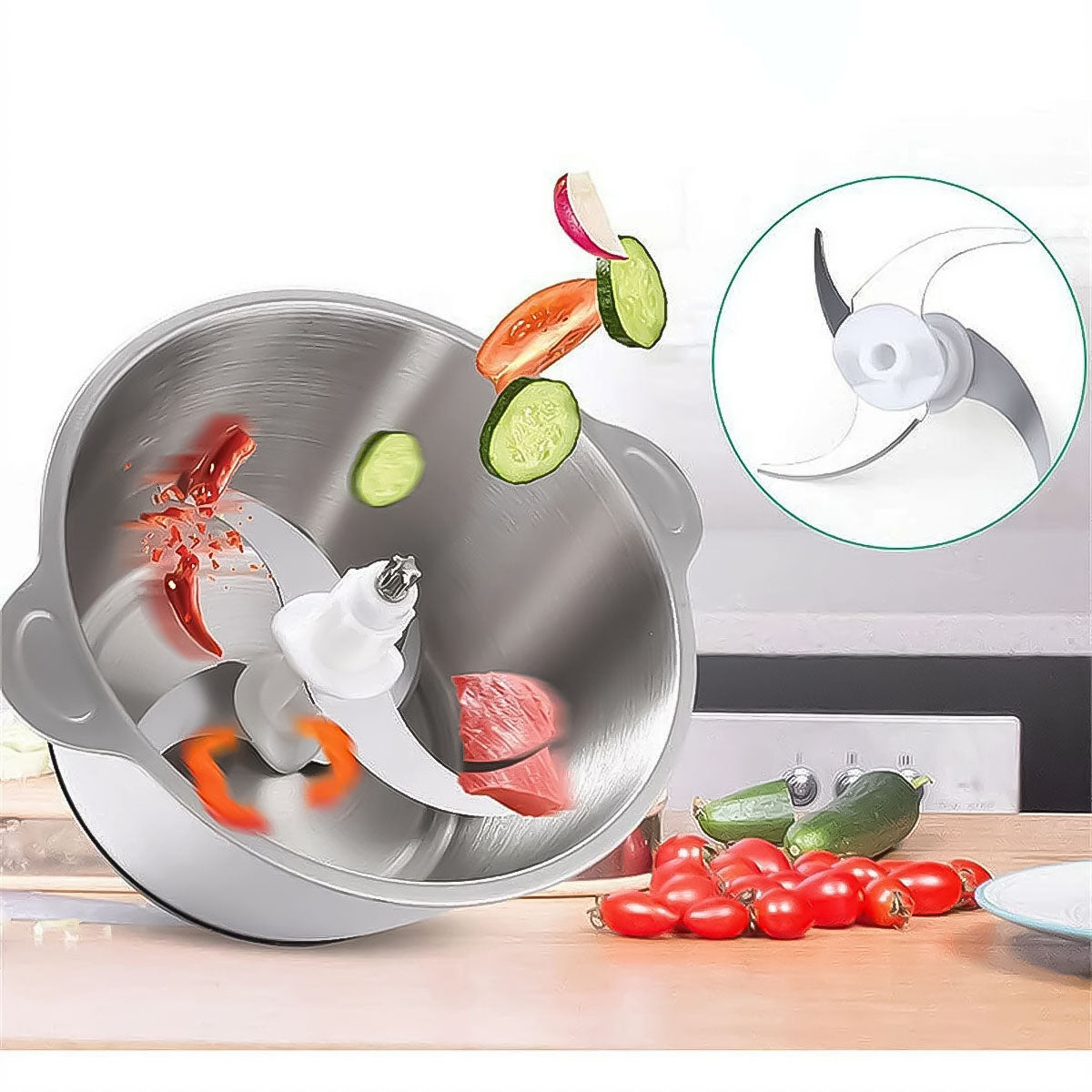 Tocator electric Sokany SK-7020, 4 lame din otel inoxidabil de inalta calitate, 400 W, 2L, recipient din Inox, Negru