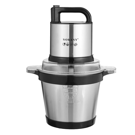 Tocator electric Sokany SK-7028, 4 lame din otel inoxidabil de inalta calitate, 800 W, 4L, recipient din Inox, Negru/Inox